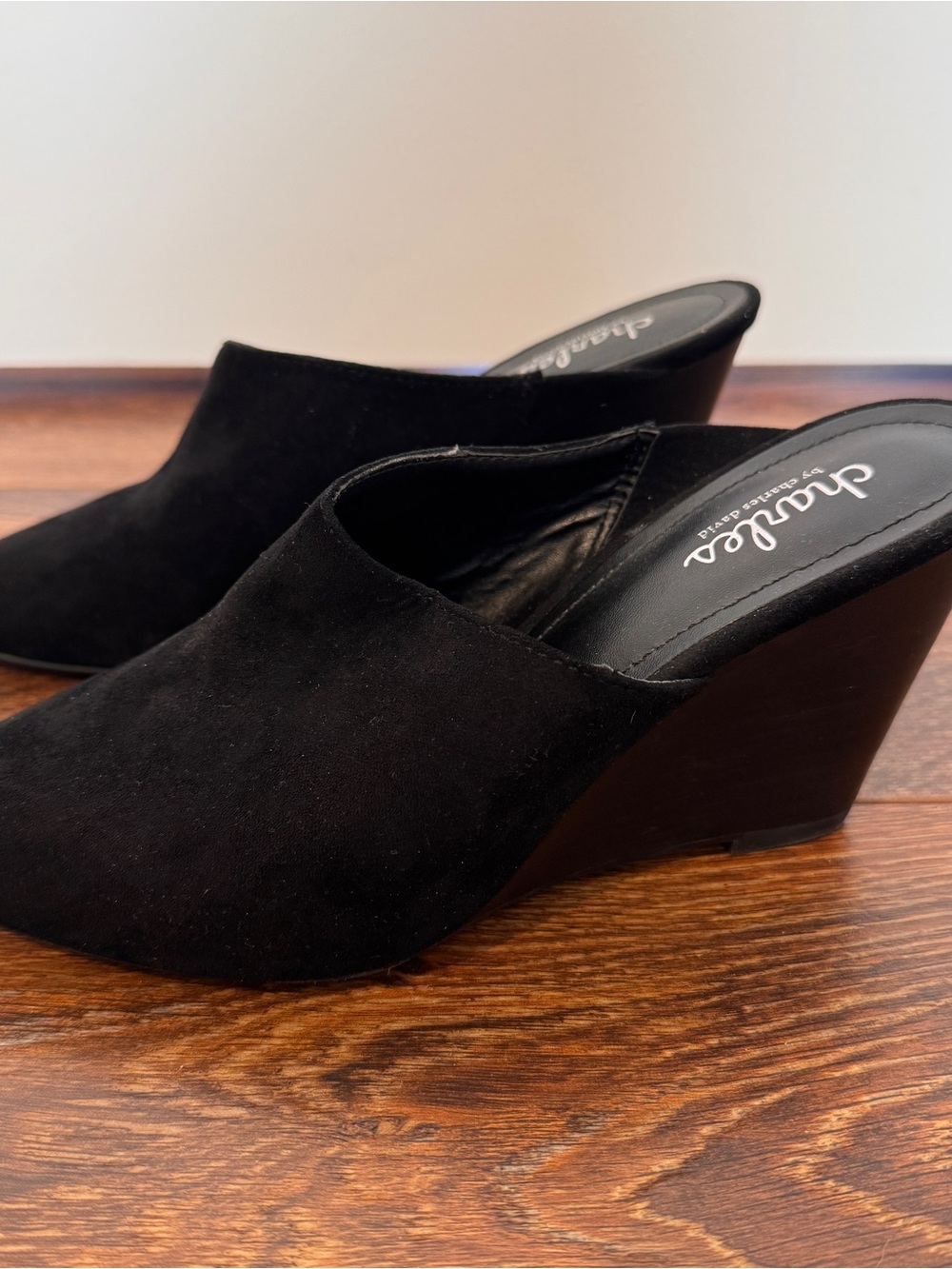 Charles David Black Suede Wedge Mules